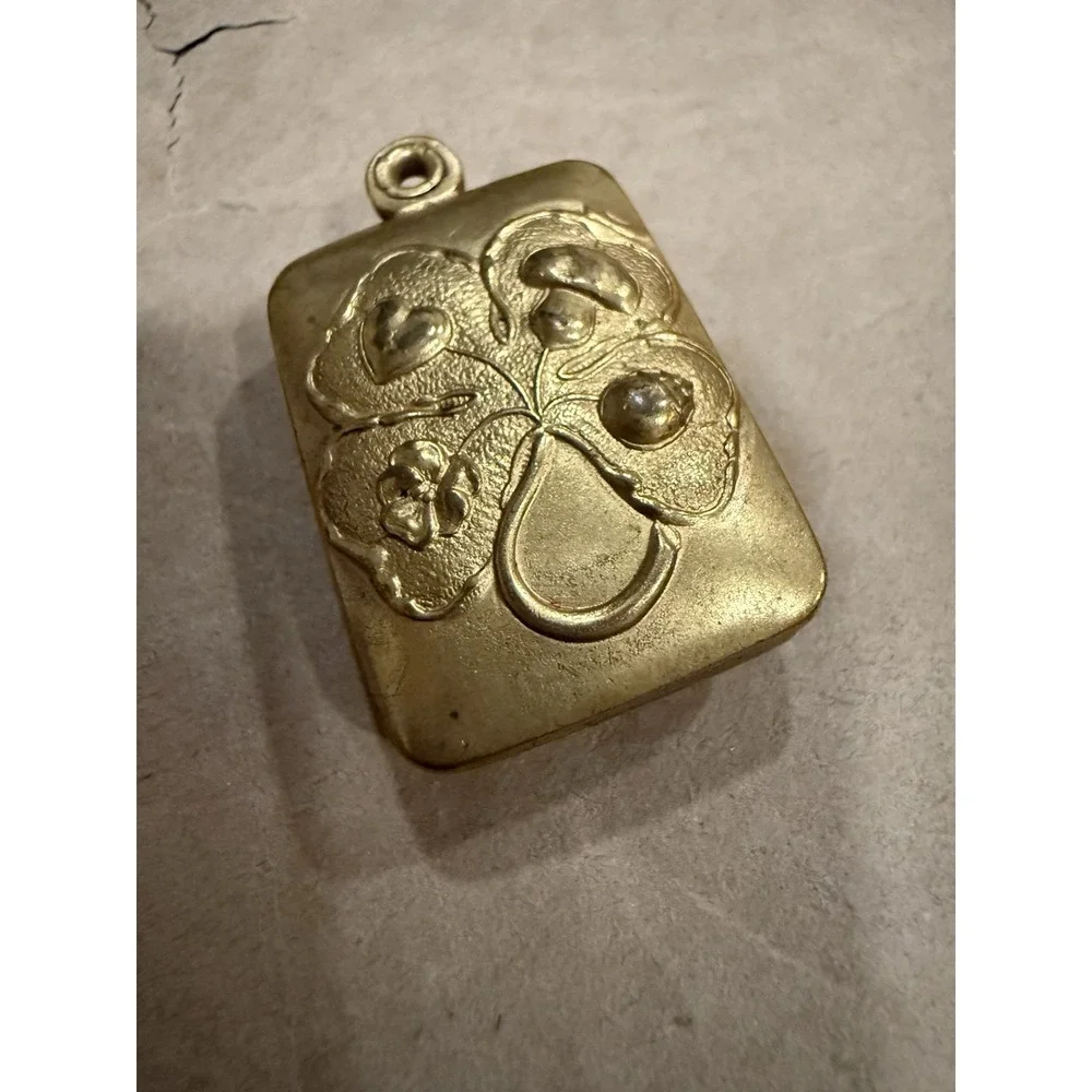 Vintage Antique‎ Victorian Locket Pendant  Broach Pin Photo Etched Flower 1904